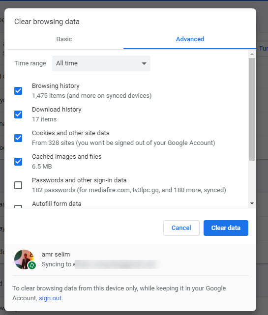 Clear browsing data لتنظيف الهارد ديسك