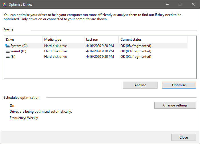 Defragment and Optimize Drives - أداة defrag إلغاء تجزئة الهارد ديسك