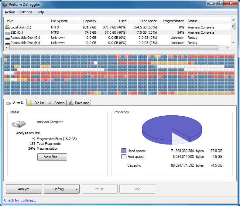 برنامج Defraggler لعمل Defragmentation
