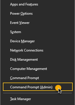 فتح (Command Prompt (ِAdmin من خلال win + X
