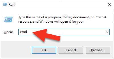 فتح Command Prompt من خلال صندوق أوامر Run