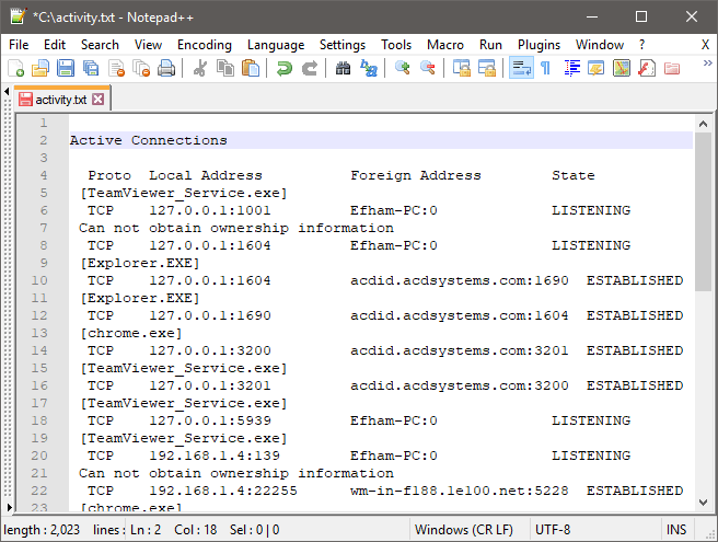 Active Connections report Active Connections report نتائج البرامج و المواقع المتصله بالانترنت