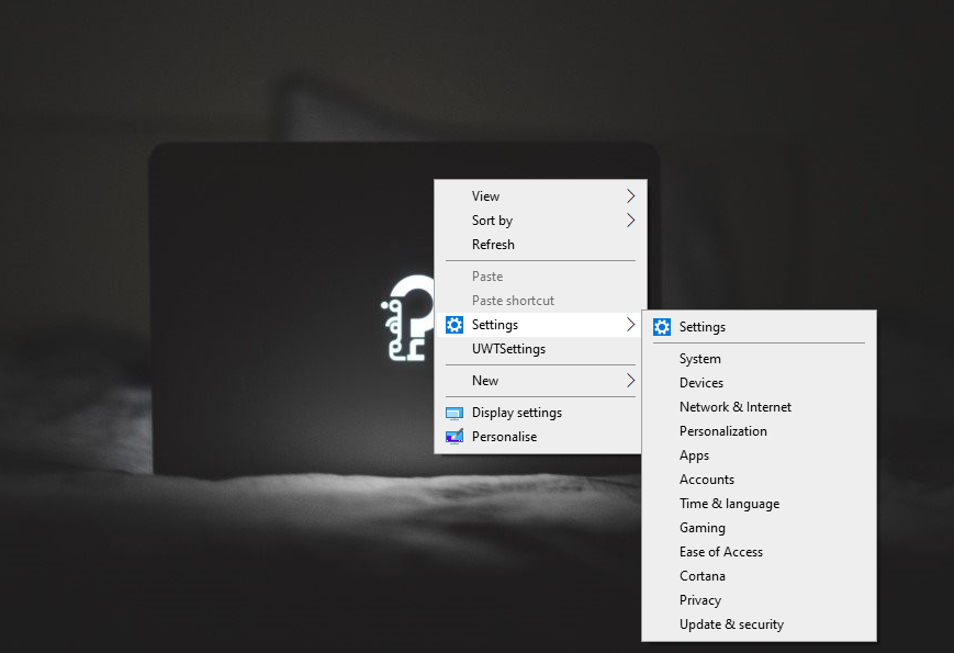 إضافة Settings الى قائمة Context Menu