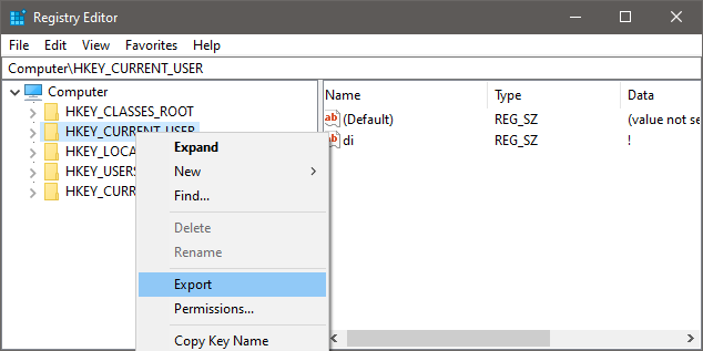تصدير ملفات Registry الريجستري