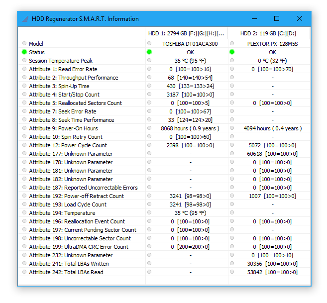 HDD Regenerator s.m.a.r.t information