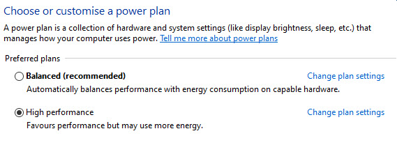 تعديل Power plan الى High Performance