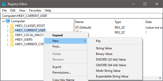إنشاء Keys وvalues جديد داخل Registry