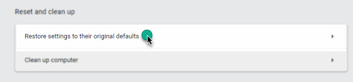 ارجع إلى إعدادات chrome الافتراضية