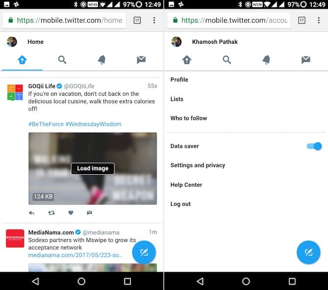 twitter lite twitter lite للحفاظ على مساحة تخزين الاندرويد