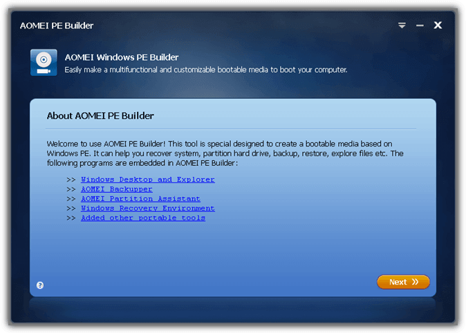 AOMEI PE Builder اقراص انقاذ مع برامج صيانة تساعدك على اصلاح windows