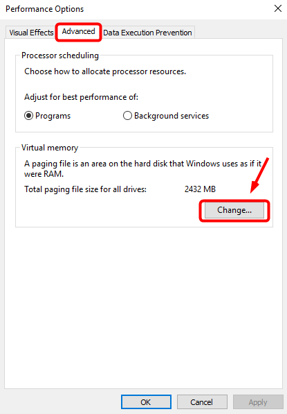 change Virtual memory