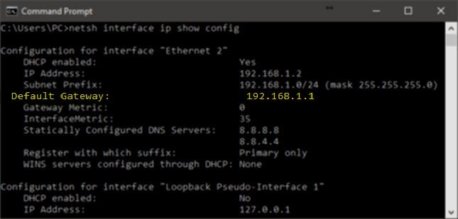 معرفة عنوان ip الراوتر في windows
