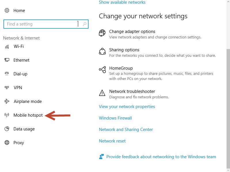 mobile hotspot عمل hotspot أو نقطة على ويندوز 10