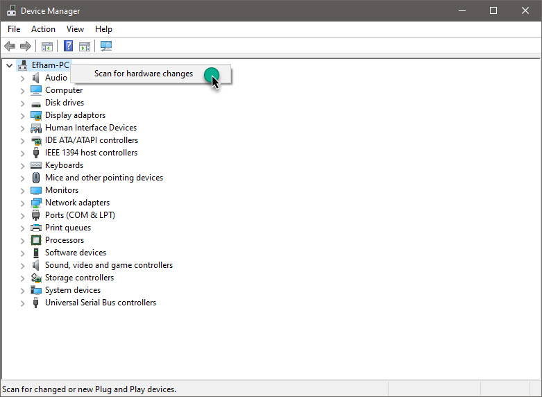 scan for hardware changes