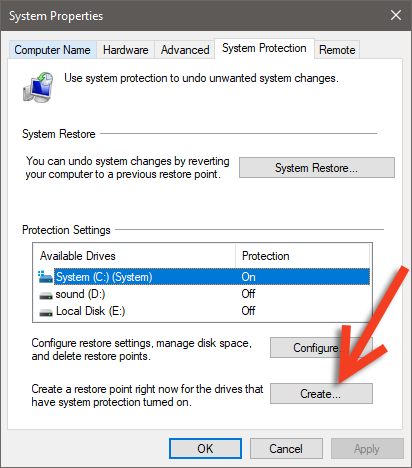 system restore point