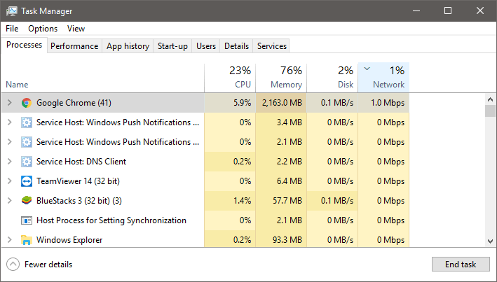 task manager استخدام Task manager لمعرفة البرامج التي تستهلك الانترنت