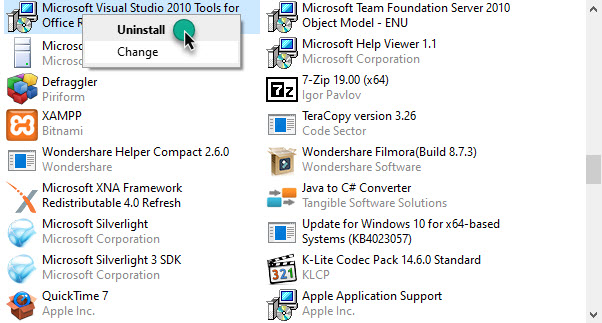 إلغاء تثبيت البرامج غير المستخدمة على windows 10