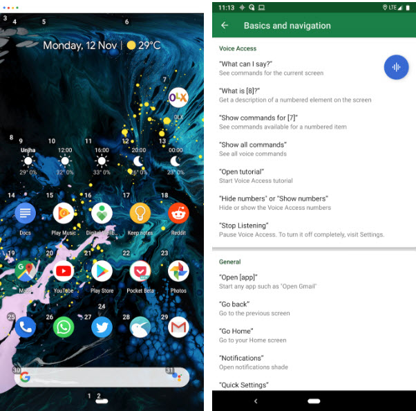 voice access android للتحكم في الهاتف اذا توقفت شاشة اللمس